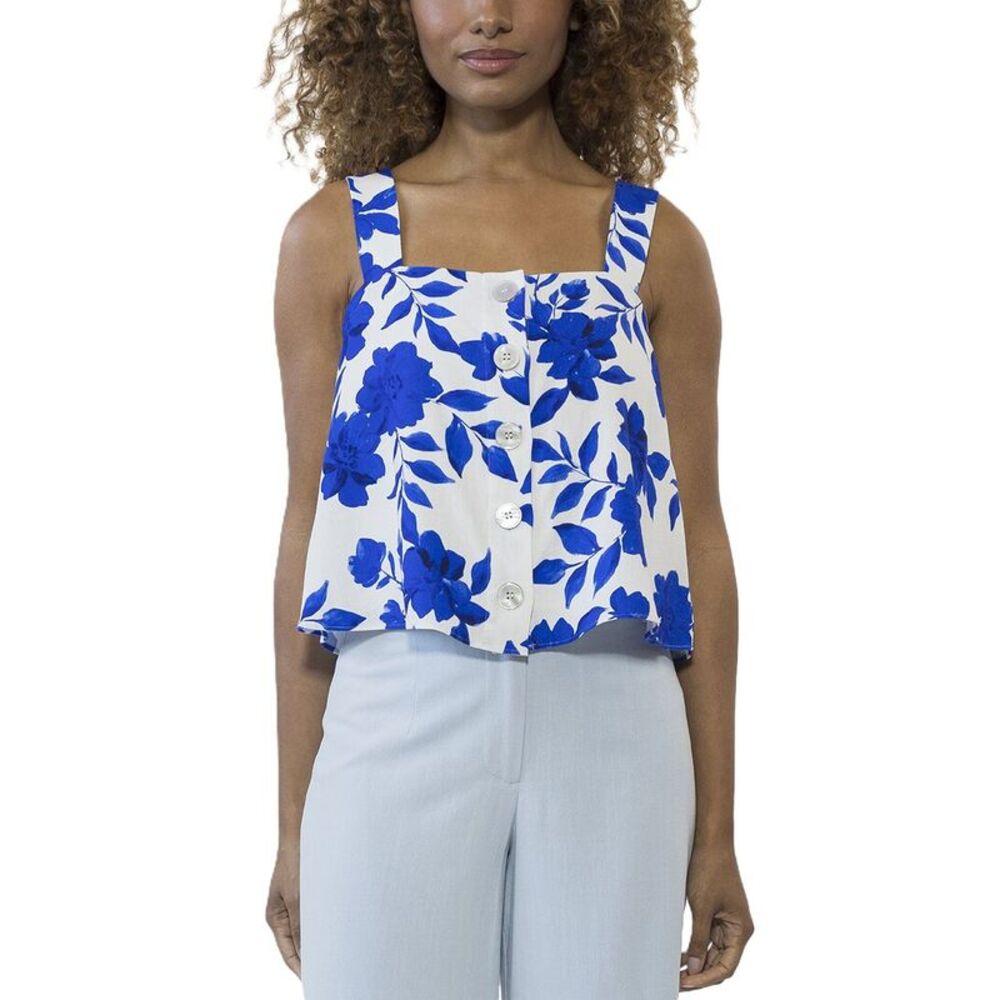 Alexia Admor Womens Elena Linen-Blend Top, Blue